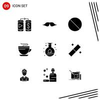 Pack of 9 creative Solid Glyphs of lab energy cancel cleaning coffee Editable Vector Design Elements