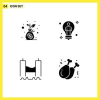 Modern Set of 4 Solid Glyphs Pictograph of budget bridge money bag solution harbor Editable Vector Design Elements