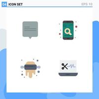 Editable Vector Line Pack of 4 Simple Flat Icons of chat rolling app search audio editing software Editable Vector Design Elements