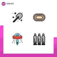 Group of 4 Filledline Flat Colors Signs and Symbols for digging space spade racetrack spaceship Editable Vector Design Elements