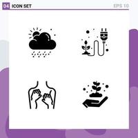 Editable Vector Line Pack of 4 Simple Solid Glyphs of cloud health ecological herb spa Editable Vector Design Elements