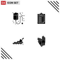 Mobile Interface Solid Glyph Set of 4 Pictograms of bag brickwork care presentation building Editable Vector Design Elements