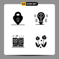 4 Black Icon Pack Glyph Symbols Signs for Responsive designs on white background 4 Icons Set Creative Black Icon vector background