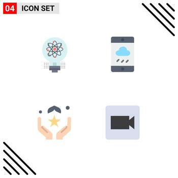 Set of 4 Vector Flat Icons on Grid for idea pray solution cloud muslim Editable Vector Design Elements