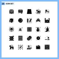 Solid Glyph Pack of 25 Universal Symbols of security monitoring driveway control road Editable Vector Design Elements