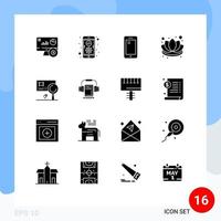 Set of 16 Modern UI Icons Symbols Signs for analysis flower phone decorations samsung Editable Vector Design Elements