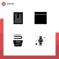 User Interface Pack of 4 Basic Solid Glyphs of catalog housekeeping food wireframe hand watch Editable Vector Design Elements