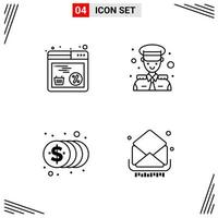 4 iconos de estilo de línea basados en cuadrícula símbolos de esquema creativos para el diseño de sitios web signos de icono de línea simple aislados en fondo blanco 4 conjunto de iconos fondo de vector de icono negro creativo