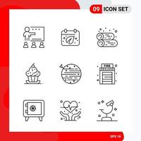 Creative Set of 9 Universal Outline Icons isolated on White Background Creative Black Icon vector background