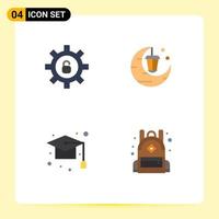 Group of 4 Flat Icons Signs and Symbols for protection graduation celebrate gift study Editable Vector Design Elements