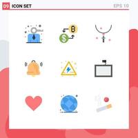 User Interface Pack of 9 Basic Flat Colors of danger notification cross communication necklace Editable Vector Design Elements