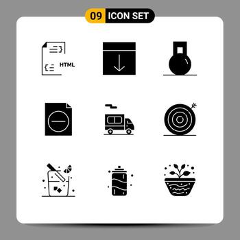 9 concepto de glifo sólido para sitios web móviles y diseño de documentos de entrega de aplicaciones eliminar elementos de diseño de vectores editables deportivos