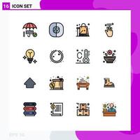 Mobile Interface Flat Color Filled Line Set of 16 Pictograms of left hand cursor laboratory hand cloths Editable Creative Vector Design Elements