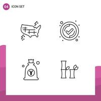 Set of 4 Modern UI Icons Symbols Signs for usa japan states tick money Editable Vector Design Elements