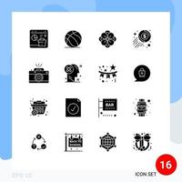 16 Universal Solid Glyphs Set for Web and Mobile Applications camera money usa dollar spring flower Editable Vector Design Elements