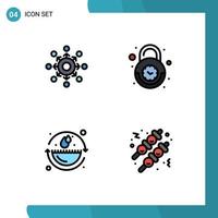 Universal Icon Symbols Group of 4 Modern Filledline Flat Colors of network security team clock ecology Editable Vector Design Elements