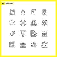 Modern Set of 16 Outlines and symbols such as letter sound file music audio Editable Vector Design Elements