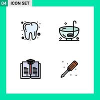 4 Universal Filledline Flat Colors Set for Web and Mobile Applications dental book dinner punch mechanical Editable Vector Design Elements