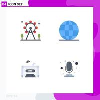 Modern Set of 4 Flat Icons Pictograph of holiday sound sign office mic Editable Vector Design Elements
