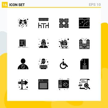 Modern Set of 16 Solid Glyphs Pictograph of book photo code page browser Editable Vector Design Elements