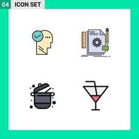 Modern Set of 4 Filledline Flat Colors Pictograph of mind cooking thinking develop kitchen Editable Vector Design Elements