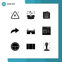 Mobile Interface Solid Glyph Set of 9 Pictograms of smart glasses love device arrow Editable Vector Design Elements