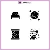 4 Universal Solid Glyphs Set for Web and Mobile Applications bed milk hotel space energy Editable Vector Design Elements