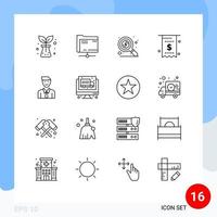 16 signos de contorno universal símbolos de trabajo negocio dinero pago factura elementos de diseño vectorial editables vector