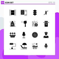 16 User Interface Solid Glyph Pack of modern Signs and Symbols of flake bag arrange ship canoe Editable Vector Design Elements
