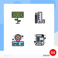 4 User Interface Filledline Flat Color Pack of modern Signs and Symbols of dollar water growth pencil document Editable Vector Design Elements