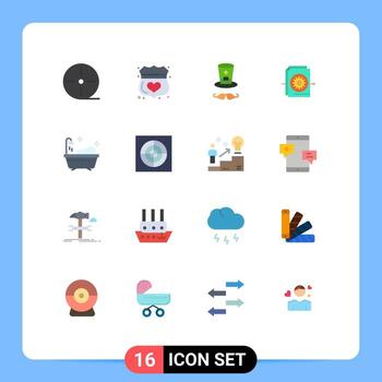 conjunto moderno de 16 colores planos y símbolos, como configuración limpia, documento de equipo de protección, paquete editable de elementos de diseño de vectores creativos