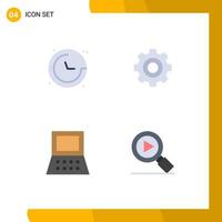 4 Thematic Vector Flat Icons and Editable Symbols of compass computer navigation gear research Editable Vector Design Elements