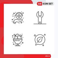 Mobile Interface Line Set of 4 Pictograms of care food medicine tool restaurant Editable Vector Design Elements