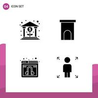 Editable Vector Line Pack of 4 Simple Solid Glyphs of bank chat growth house online Editable Vector Design Elements