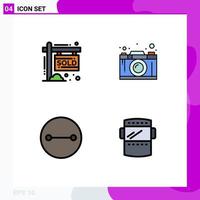 Pack of 4 creative Filledline Flat Colors of house ancient income design symbols Editable Vector Design Elements