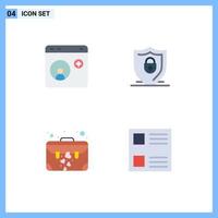 conjunto de pictogramas de 4 iconos planos simples de la bolsa del navegador elementos de diseño vectorial editables de la caja del escudo de Internet vector