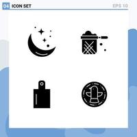 Set of 4 Modern UI Icons Symbols Signs for moon stewpot weather pan preparation Editable Vector Design Elements