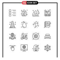 Set of 16 Line Style Icons for web and mobile Outline Symbols for print Line Icon Signs Isolated on White Background 16 Icon Set Creative Black Icon vector background