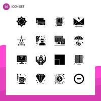 16 Universal Solid Glyph Signs Symbols of drawing star money mark email Editable Vector Design Elements