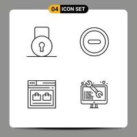 Set of 4 Modern UI Icons Symbols Signs for key web security user bag Editable Vector Design Elements