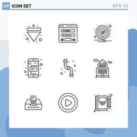 Set of 9 Vector Outlines on Grid for mechanical phone web mobile security Editable Vector Design Elements