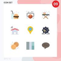 Pack of 9 creative Flat Colors of pin map ironing stand location signal Editable Vector Design Elements