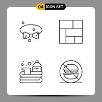 4 Black Icon Pack Outline Symbols Signs for Responsive designs on white background 4 Icons Set Creative Black Icon vector background