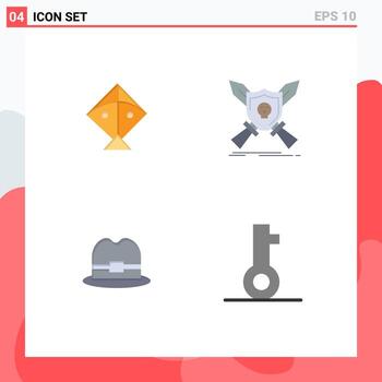 Set of 4 Modern UI Icons Symbols Signs for kite tourism badge shield key Editable Vector Design Elements