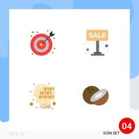 Mobile Interface Flat Icon Set of 4 Pictograms of bulls eye code sale sign recognition Editable Vector Design Elements