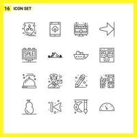 Pictogram Set of 16 Simple Outlines of advertising end upload arrow monitor Editable Vector Design Elements