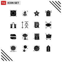 Group of 16 Solid Glyphs Signs and Symbols for politician democracy star debate tactic Editable Vector Design Elements