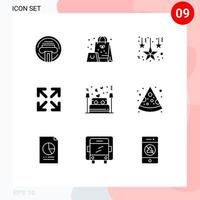 Editable Vector Line Pack of 9 Simple Solid Glyphs of lover couple christmas bed direction Editable Vector Design Elements