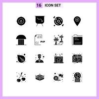 paquete de iconos de vector de stock de 16 signos y símbolos de línea para elementos de diseño de vector editables de ubicación de puntero de disco de edificio de tribunal