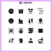 16 Thematic Vector Solid Glyphs and Editable Symbols of donuts text avatar caps love Editable Vector Design Elements